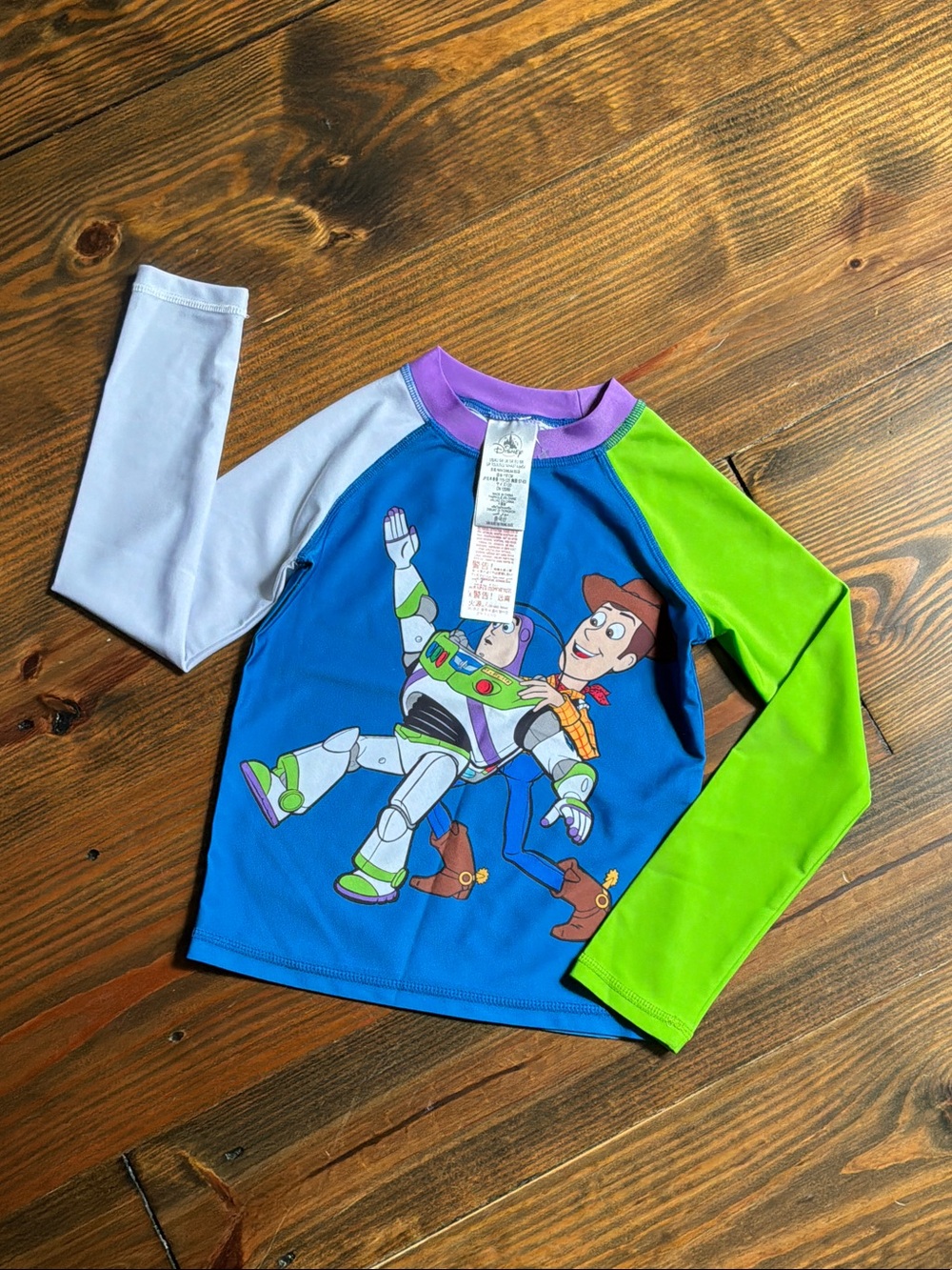 Disney Multicolor Buzz & Woody Long Sleeve Tee - Blue, Green, Purple, White